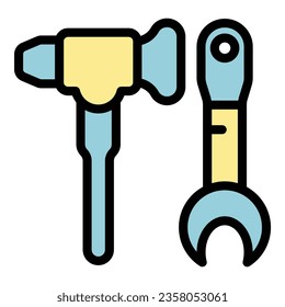 Engineer tools icon outline vector. Worker process. Gear robot color flat