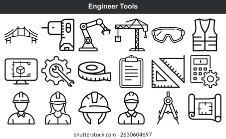 Engineer tools icons set construction industry design
