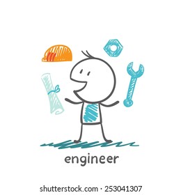 engineer with tools illustration