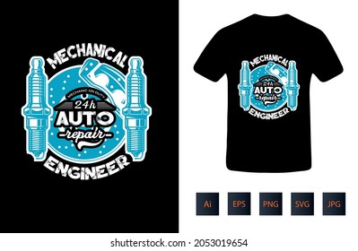 Citas de camiseta del ingeniero : Mecánico en servicio de reparación automática 24H. Regalo Mecánico, Ingenieros Mecánicos En Vector De Camisas - Tipografía, Vintage.