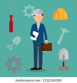engineer with under construction icons
