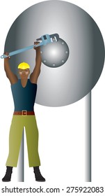 An Engineer undoing bolts on a pressure vessel with a wrench