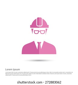 Engineer user Icon, pictogram icon on gray background. Simple flat metro design style. half shade cut icon. Flat design style. Vector illustration