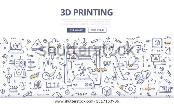 3dプリンタを使用して プラスチックから人間のモデルを作成するエンジニア 3d印刷技術のコンセプト ウェブバナー ヒーロー画像 印刷物用の落書きイラスト のベクター画像素材 ロイヤリティフリー
