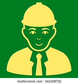 Engineer vector icon. Flat yellow symbol. Pictogram is isolated on a green background. Designed for web and software interfaces.