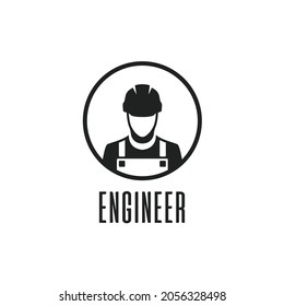 Engineer vector icon. Illustration of engineer isolated on white background in flat style. Icon of man in a construction helmet.  