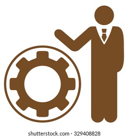 Engineer vector icon. Style is flat symbol, brown color, rounded angles, white background.