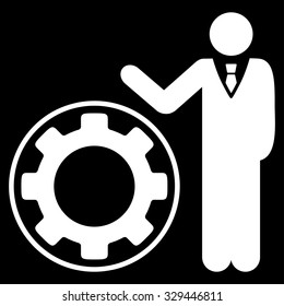 Engineer vector icon. Style is flat symbol, white color, rounded angles, black background.