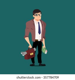 Engineer vector illustration. Scientist. Funny Character