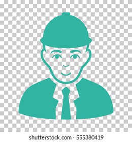 Engineer vector pictogram. Illustration style is flat iconic cyan symbol on a chess transparent background.