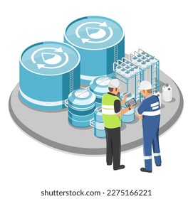 Engineer water management Industrial Wastewater Treatment process in factory plant ecology sewage treatment concept cartoon symbols  isometric isolated illustration vector