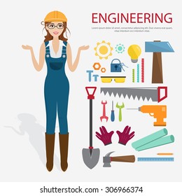 engineer woman character occupation with machanic tool