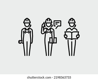 Engineer Woman Vector Line Icons