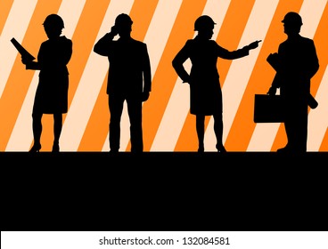 Engineer women and men people detailed construction site worker silhouettes illustration collection background vector
