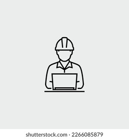 Engineer Work on Computer Vector Line Icon