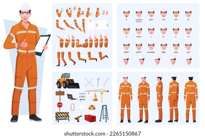 Engineer, Worker Character Creation and Animation Pack, Man Wearing Overalls with tools, Equipment, Mouth Animation and Lip Sync - Shutterstock ID 2265150867