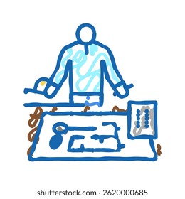 Ingeniero trabajador doodle icono bosquejo Vector. Ingeniero trabajador signo. Ilustración de símbolo aislado