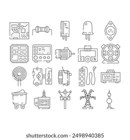 engineer worker industry icons set vector. technician work, maintenance electric, electrician technology, energy computer engineer worker industry black contour illustrations