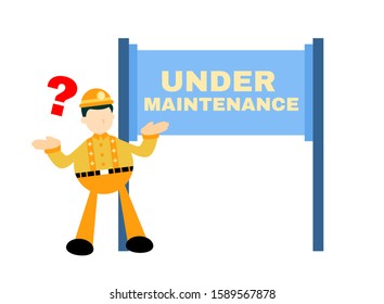 engineer worker and maintenance information cartoon doodle flat design style vector illustration