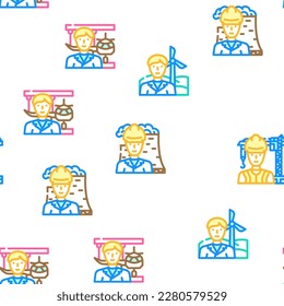 engineer worker man construction vector seamless pattern thin line illustration