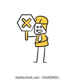 engineer worker showing ban sign icon stick figure yellow theme