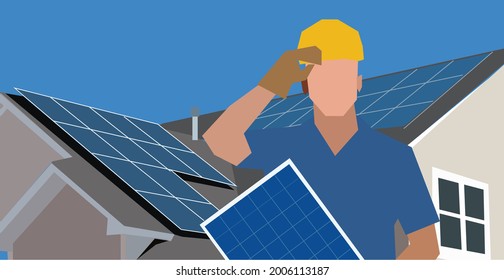 engineer worker of solar system installation. Innovation of alternative energy technology