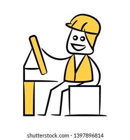 engineer or worker working on computer yellow doodle design