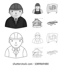 Engineer-constructor, construction worker, site plan, technical drawing of the house. Architecture set collection icons in outline,monochrome style vector symbol stock illustration web.