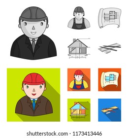 Engineer-constructor, construction worker, site plan, technical drawing of the house. Architecture set collection icons in monochrome,flat style vector symbol stock illustration web.