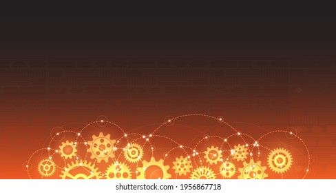 Engineered gear pattern with glowing halo, tech-style orange background. EP.2.Hi-tech communication concept innovation background vector illustration