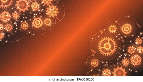 Engineered gear pattern with glowing halo, tech-style orange background. EP.5.Hi-tech communication concept innovation background vector illustration