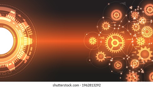Engineered gear pattern with glowing halo, tech-style orange background. EP.7.Hi-tech communication concept innovation background vector illustration