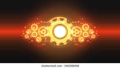 Patrón de engranajes con halo brillante, fondo naranja de estilo tecnológico. EP.8.Ilustración vectorial del concepto de comunicación de alta tecnología