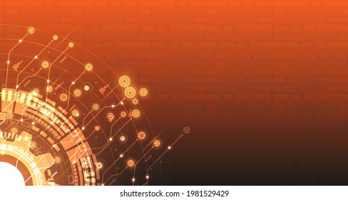 Engineered gear pattern with glowing halo, tech-style orange background. EP.12.Hi-tech communication concept innovation background vector illustration