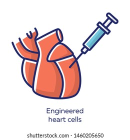 Engineered heart cells red color icon. Human engineered cardiac tissues. HECTs. Heart injection. Study cardiac physiology. Bioengineering. Biotechnology. Isolated vector illustration