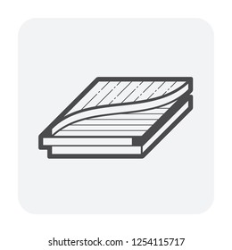 Engineered wood flooring vector icon. That is a floor finishing material for home interior decoration. Consist of hardwood layer  bonded over plywood. Include tongue and groove for joining with other.