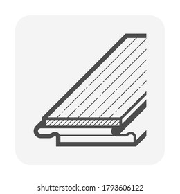 Engineered wood flooring vector icon. That is a floor finishing material for home interior decoration. Consist of hardwood layer  bonded over plywood. Include tongue and groove for joining with other.