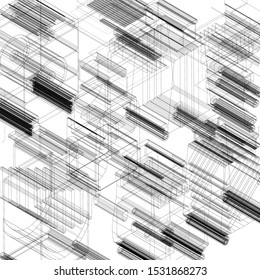 Engineering 3d isometric technological vector wallpaper made with lines and drawings. Modern geometric composition can be used as template and layout. Abstract technical background.