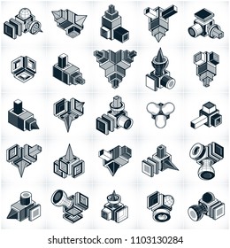 Engineering abstract geometric shapes, simple vectors set.