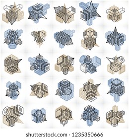 Engineering abstract geometric shapes, simple vectors set.