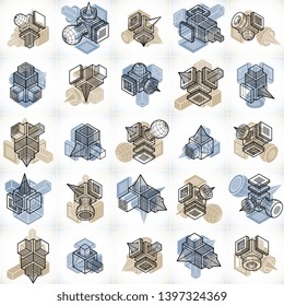Engineering abstract geometric shapes, simple vectors set.