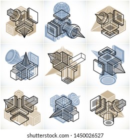 Engineering abstract geometric shapes, simple vectors set.