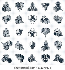 Engineering abstract geometric shapes, simple vectors set.