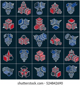 Engineering abstract geometric shapes, simple vectors set.