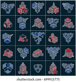 Engineering abstract geometric shapes, simple vectors set.