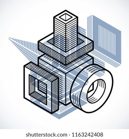 Engineering abstract shape, 3d vector polygonal figure.