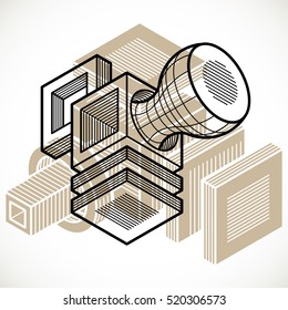 Engineering abstract shape, 3d vector polygonal figure.