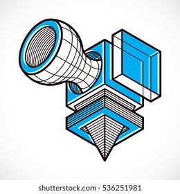 Engineering abstract shape, 3d vector polygonal figure.