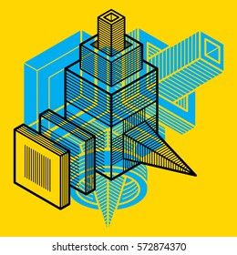Engineering abstract shape, 3d vector polygonal figure.