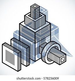 Engineering abstract shape, 3d vector polygonal figure.